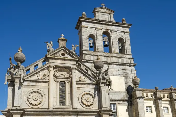 Portugal, Evora, Exterior of old church with bell tower