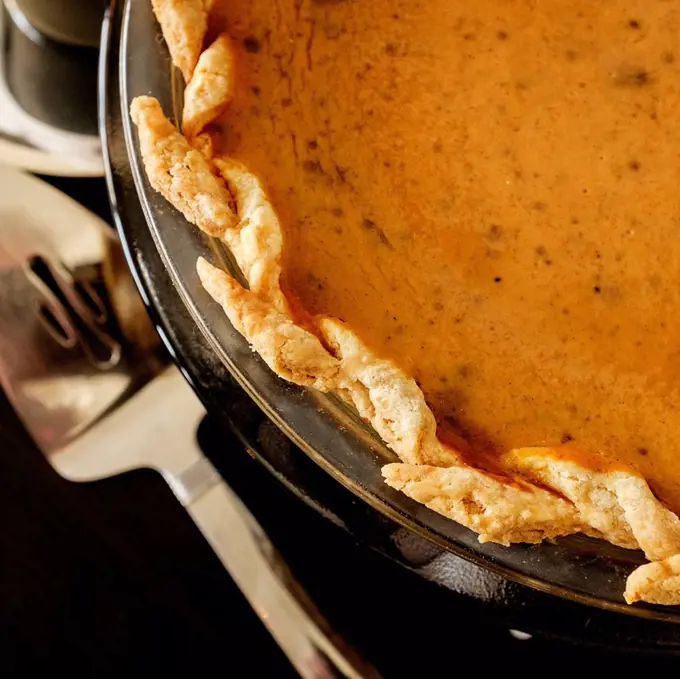 Close-up of pumpkin pie for Thanksgiving