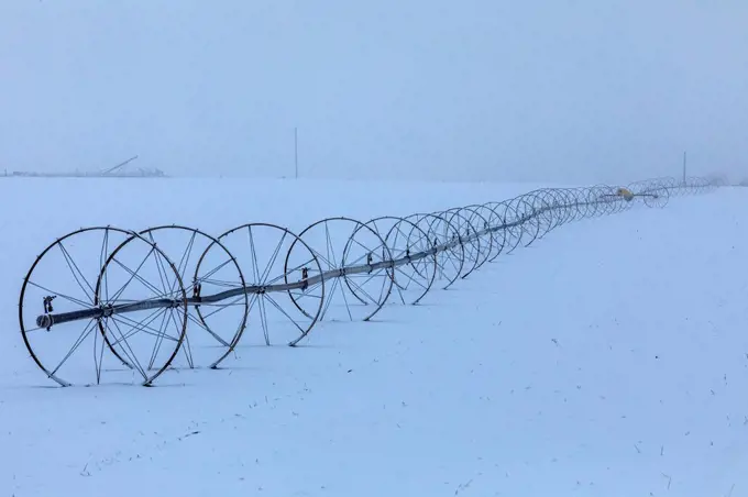 Sprinkler system in field during winter