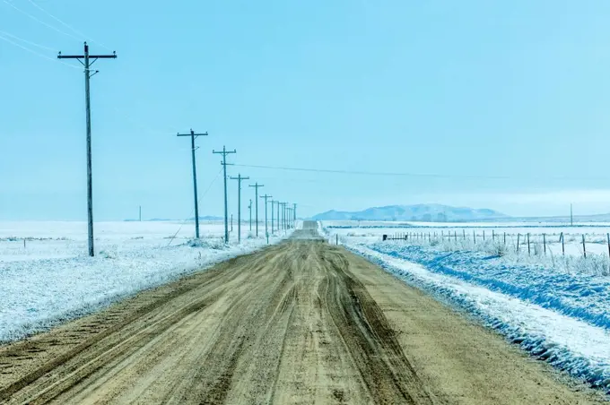 Rural road during winter in Fairfield, Idaho