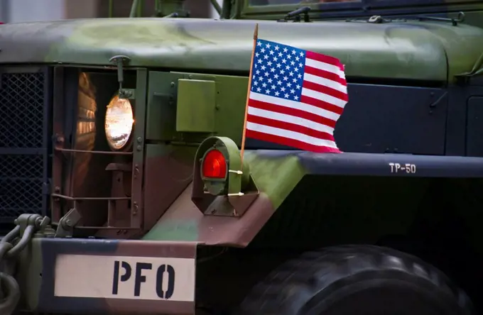 American flag on jeep