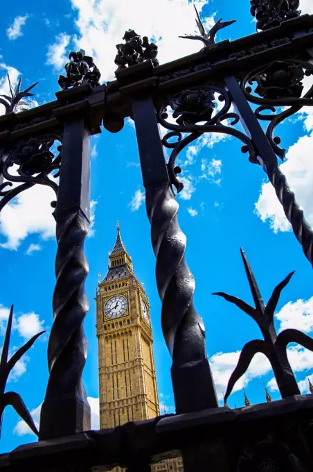 UK, London, Big Ben behind fence