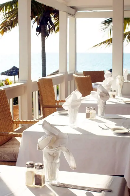 Beach resort restaurant table settings