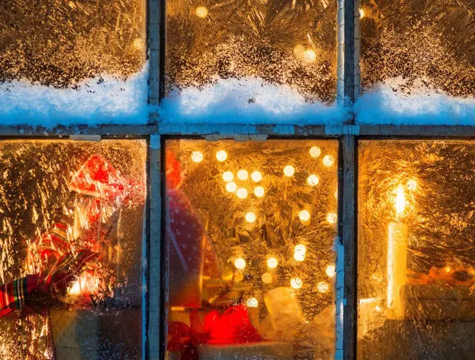 Window with Christmas lights