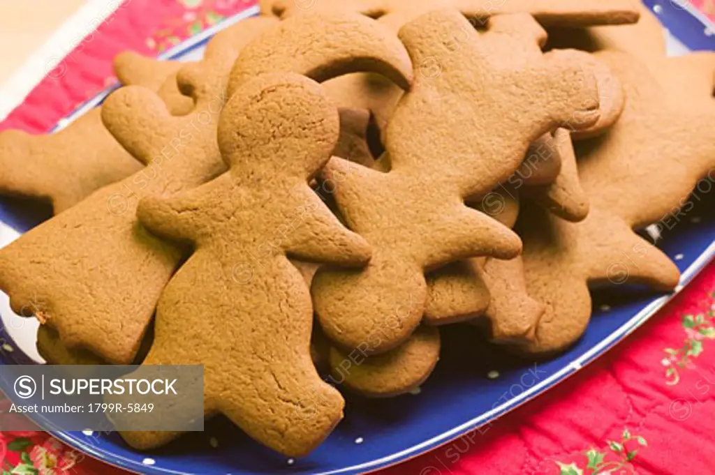 Close-up of gingerbread men in a tray