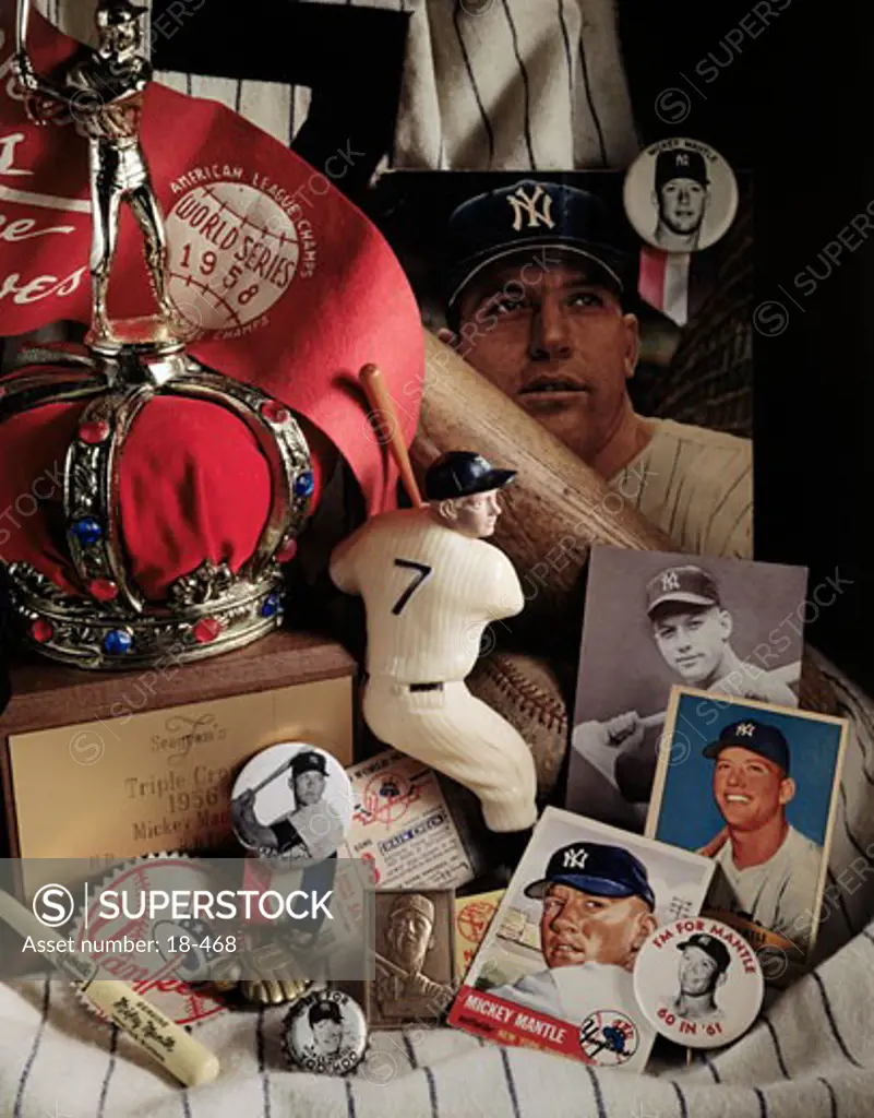 Close-up of baseball souvenirs