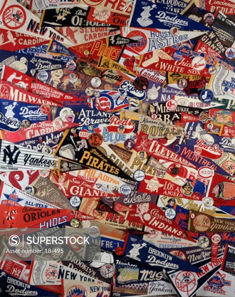 High angle view of a group of pennants