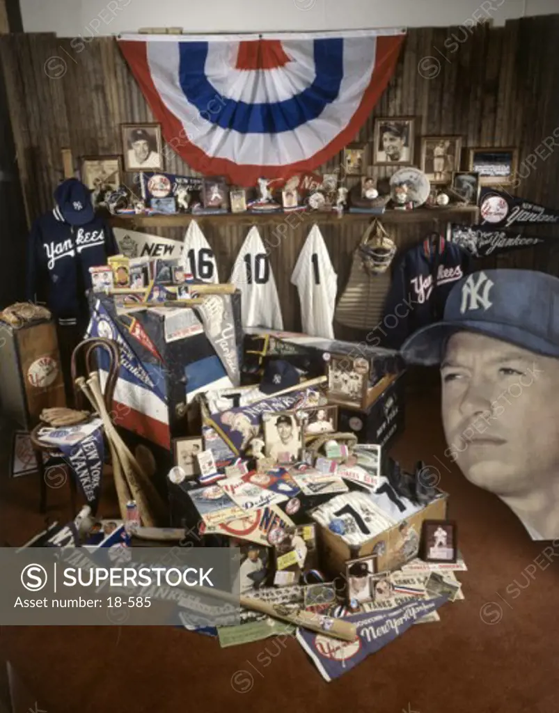 Interior of a room with baseball memorabilia