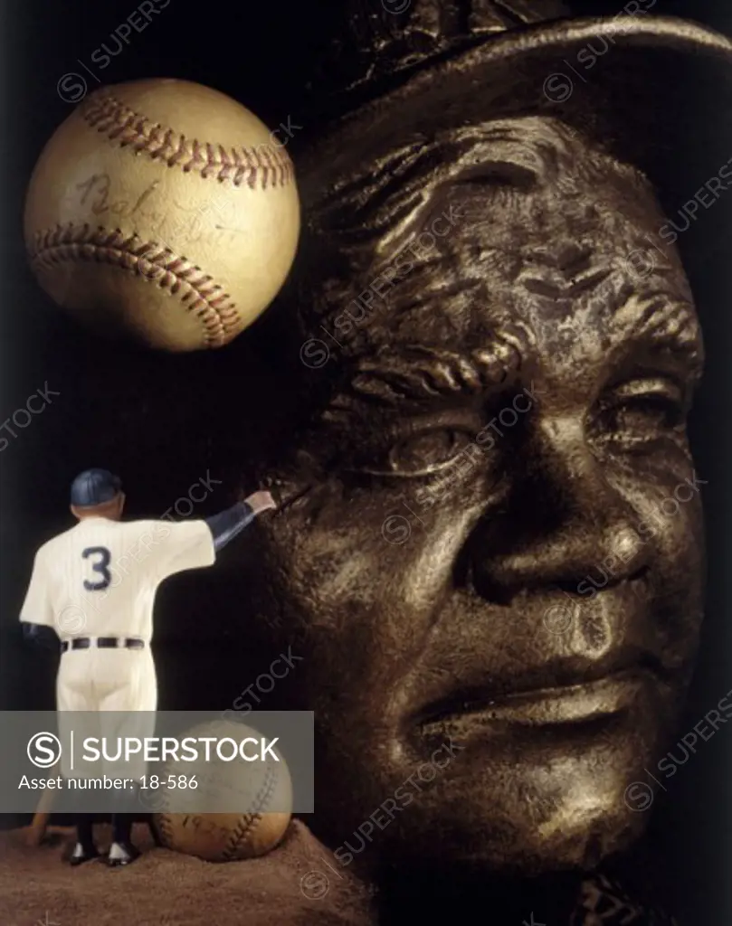 Close-up of the statue of a baseball player, Babe Ruth