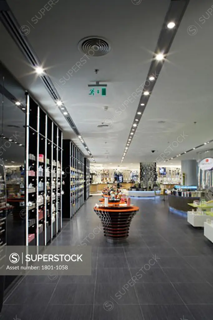 HARVEY NICHOLS DEPARTMENT STORE, KANYON SHOPPING MALL, ISTANBUL, TURKEY, INTERIOR SHOWING THE PURFUME HALL, WITH DISPLAY WALL ON LEFTHAND SIDE. LOOKING IN FROM FRONT OF THE STORE ON THE GROUND FLOOR IN SHOPPING MALL., FOUR IV DESIGN