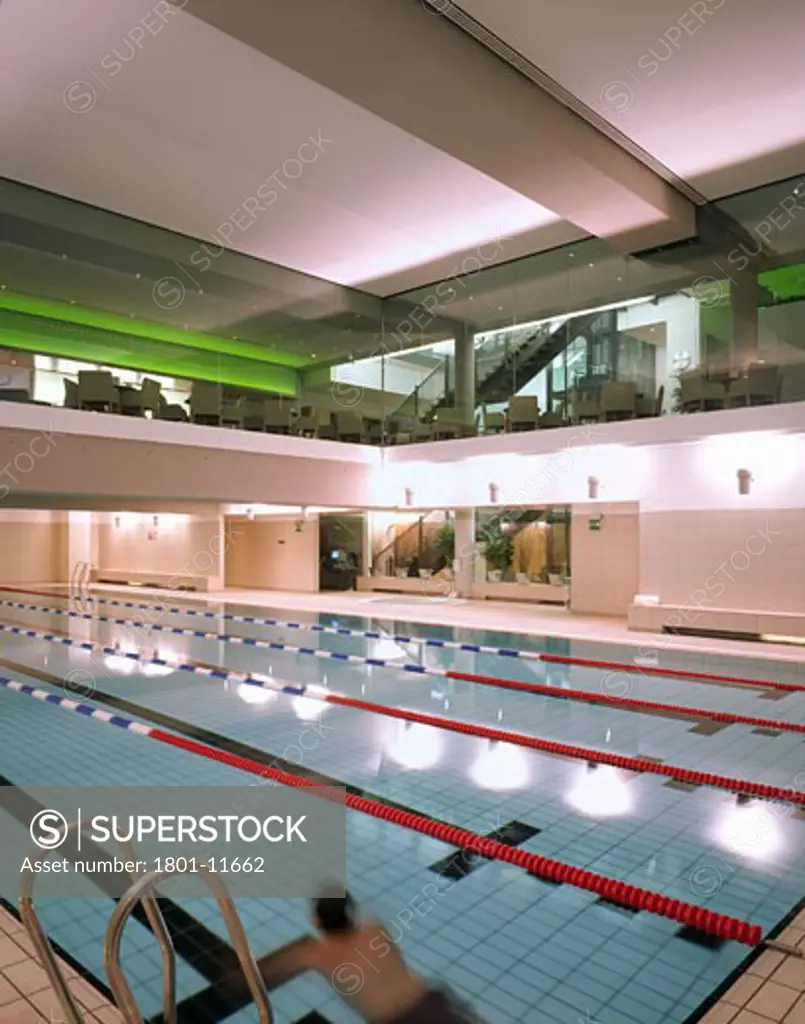 CHELSEA WORLD OF SPORT, STAMFORD BRIDGE, FULHAM ROAD, LONDON, SW6 FULHAM, UNITED KINGDOM, OVERALL VIEW OF POOL WITH SWIMMER, FLETCHER PRIEST