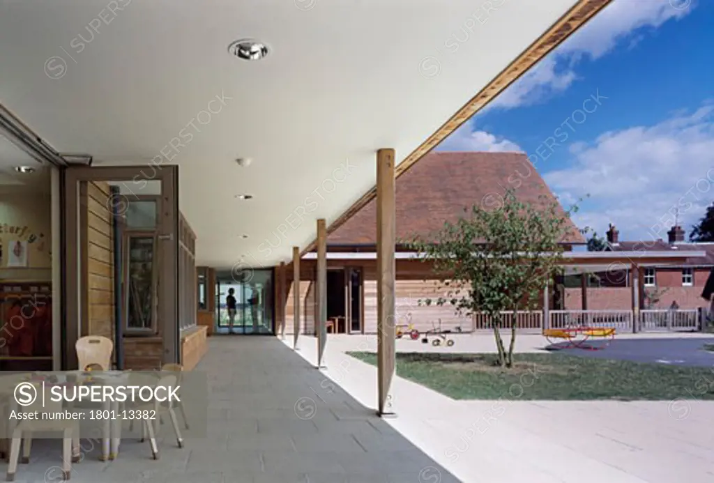 LANTERNS CHILDREN CENTRE, BEREWEEKE ROAD, WINCHESTER, HAMPSHIRE, UNITED KINGDOM, DAY, VIEW OF PLAY AREA, PLAY GROUND AND ENTRANCE, HAMPSHIRE COUNTY COUNCIL ARCHITECTS