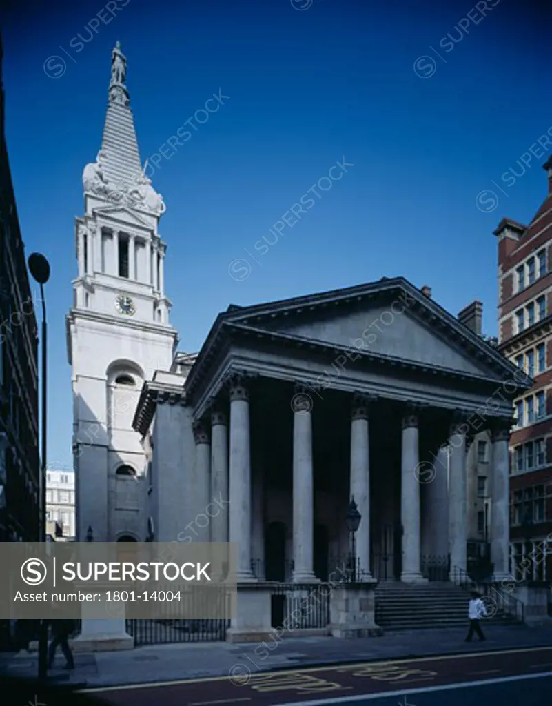 ST GEORGES CHURCH, BLOOMSBURY WAY, LONDON, WC2 STRAND, UNITED KINGDOM, VIEW OF PORTICO FROM SOUTHWEST, HAWKSMOOR AND MOLYNEUX KERR