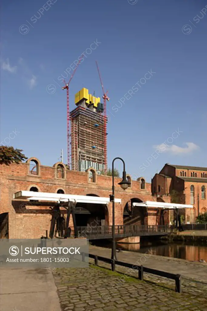 BEETHAM TOWER, 301 DEANSGATE, MANCHESTER, UNITED KINGDOM, BEETHAM TOWER UNDER CONSTRUCTION WITH RESTORED BRIDGES IN CASTLEFIELD, MANCHESTER., IAN SIMPSON ARCHITECTS