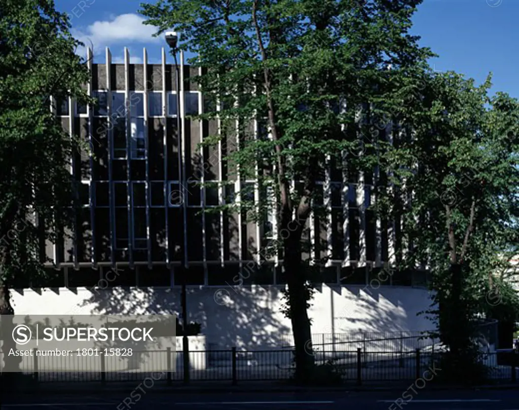 SWISS COTTAGE LIBRARY, 88 AVENUE ROAD, LONDON, NW3 HAMPSTEAD, UNITED KINGDOM, VIEW THROUGH TREES, JOHN MCASLAN AND PARTNERS