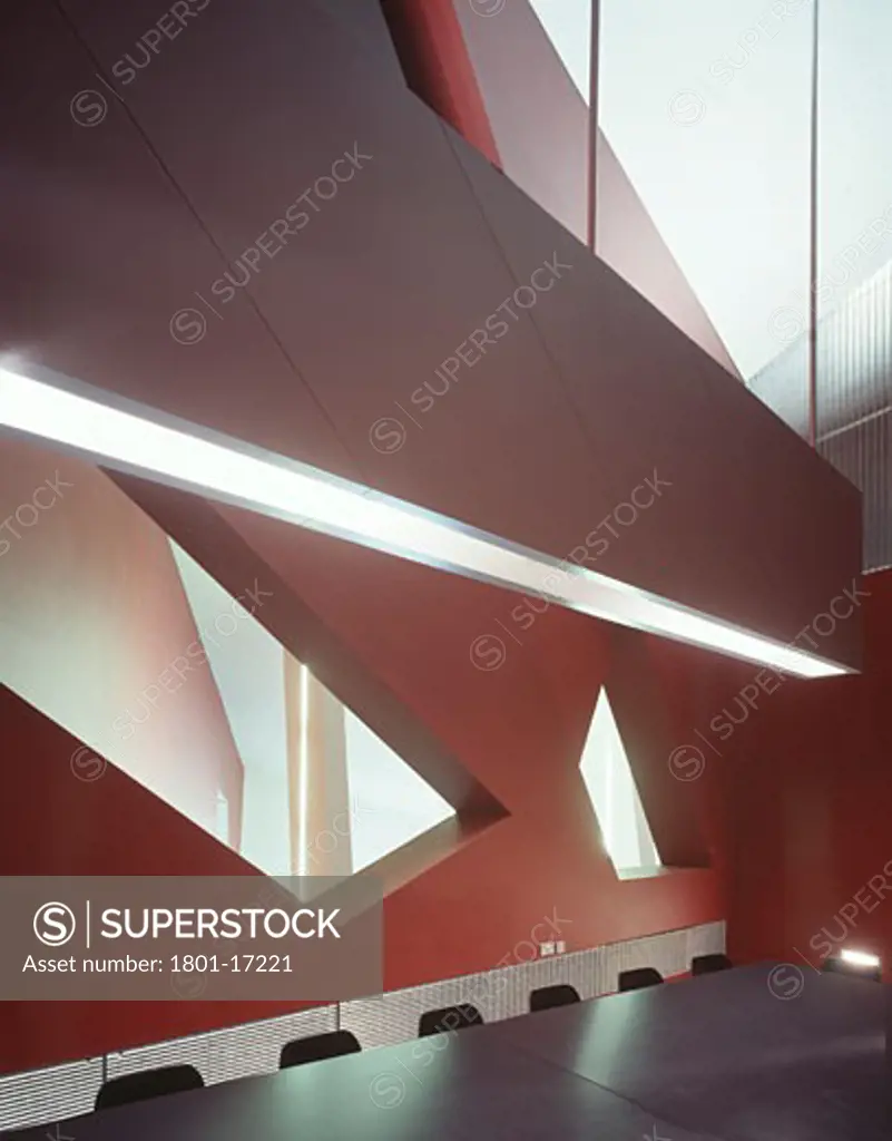 IMPERIAL WAR MUSEUM NORTH, SALFORD, MANCHESTER, UNITED KINGDOM, TABLE WITH SUSPENDED LIGHT BY LIBESKIND, DANIEL LIBESKIND