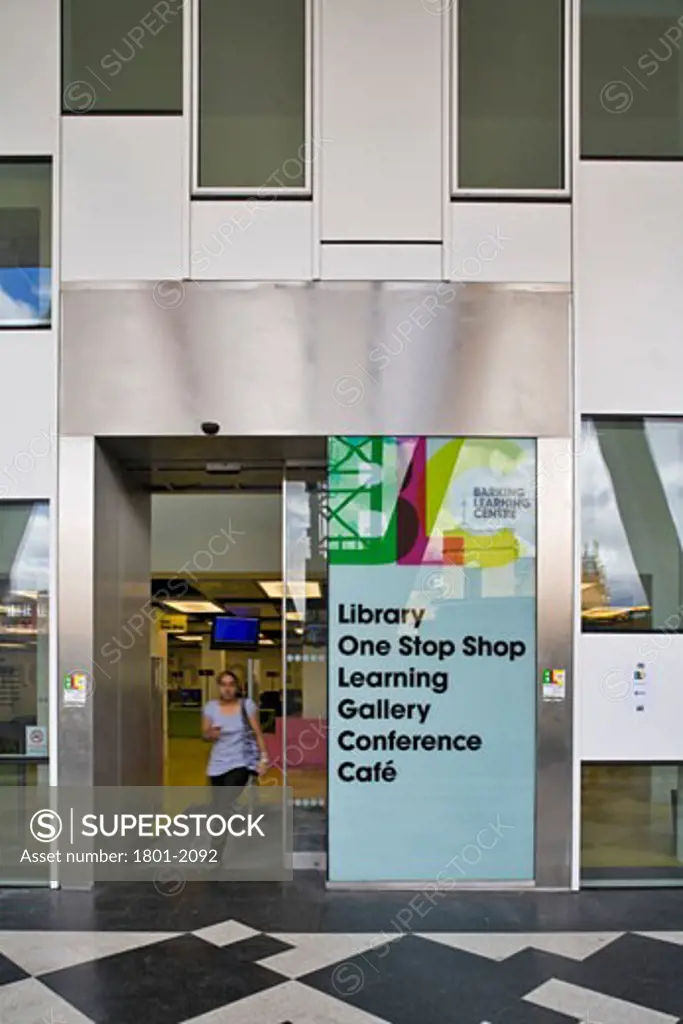 BARKING LEARNING CENTRE AND APARTMENTS, BARKING, LONDON, UNITED KINGDOM, LIBRARY ENTRANCE, AHMM (ALLFORD HALL MONAGHAN MORRIS LLP)