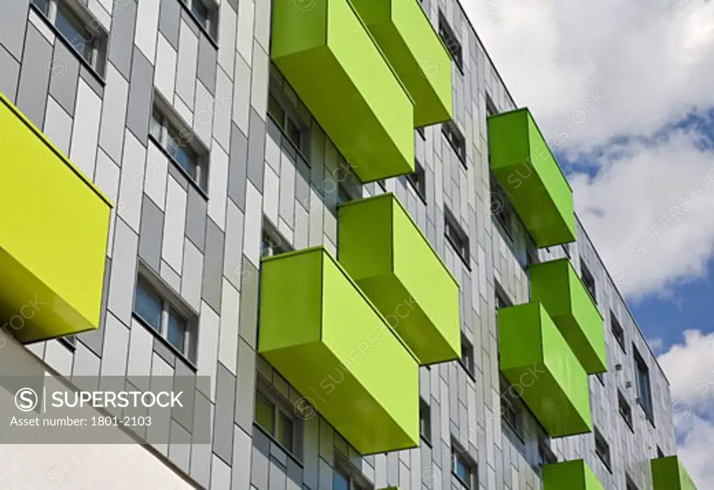 BARKING LEARNING CENTRE AND APARTMENTS, BARKING, LONDON, UNITED KINGDOM, COLOURFUL BALCONIES, AHMM (ALLFORD HALL MONAGHAN MORRIS LLP)