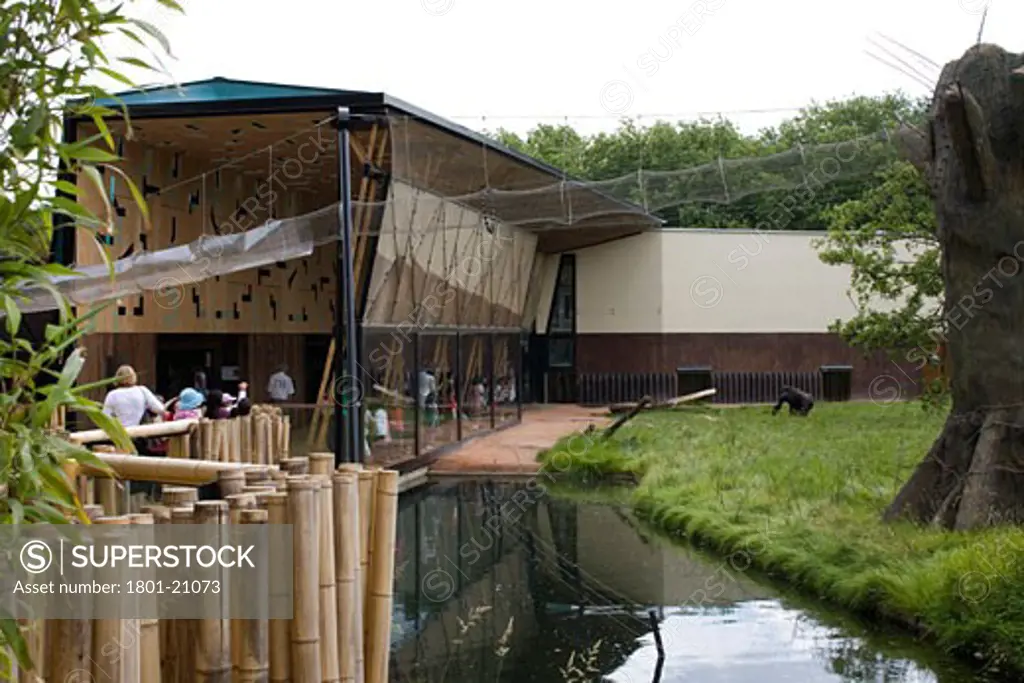 GORILLA KINGDOM, LONDON ZOO, REGENTS PARK, LONDON, NW1 CAMDEN TOWN, UNITED KINGDOM, MOAT WITH PAVILION AND LOOK OUT AREA, PROCTOR MATTHEWS ARCHITECTS
