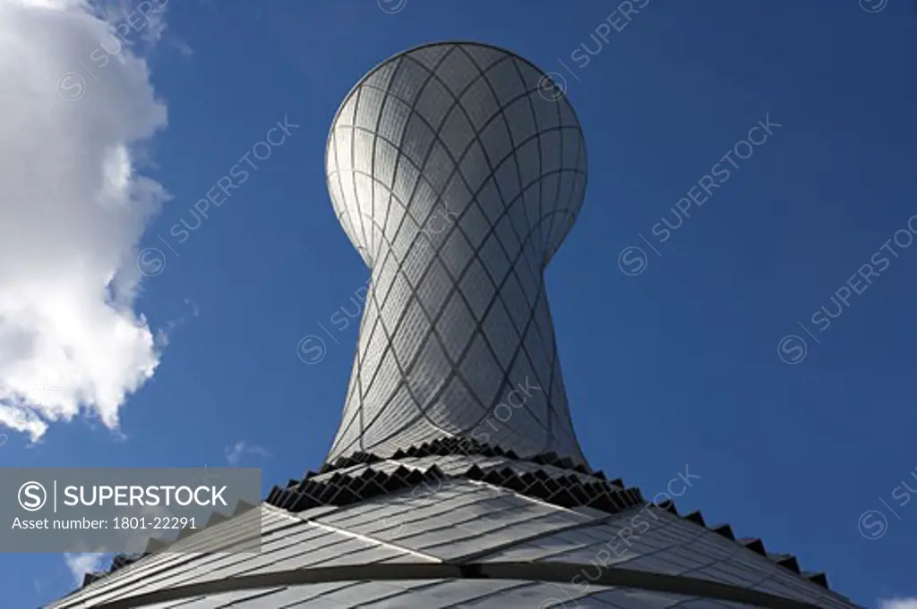 AIR TRAFFIC CONTROL TOWER, EDINBURGH AIRPORT, EDINBURGH, MID LOATHIAN, UNITED KINGDOM, TRIANGULAR VENTS VIEWED FROM BASE, REID ARCHITECTURE