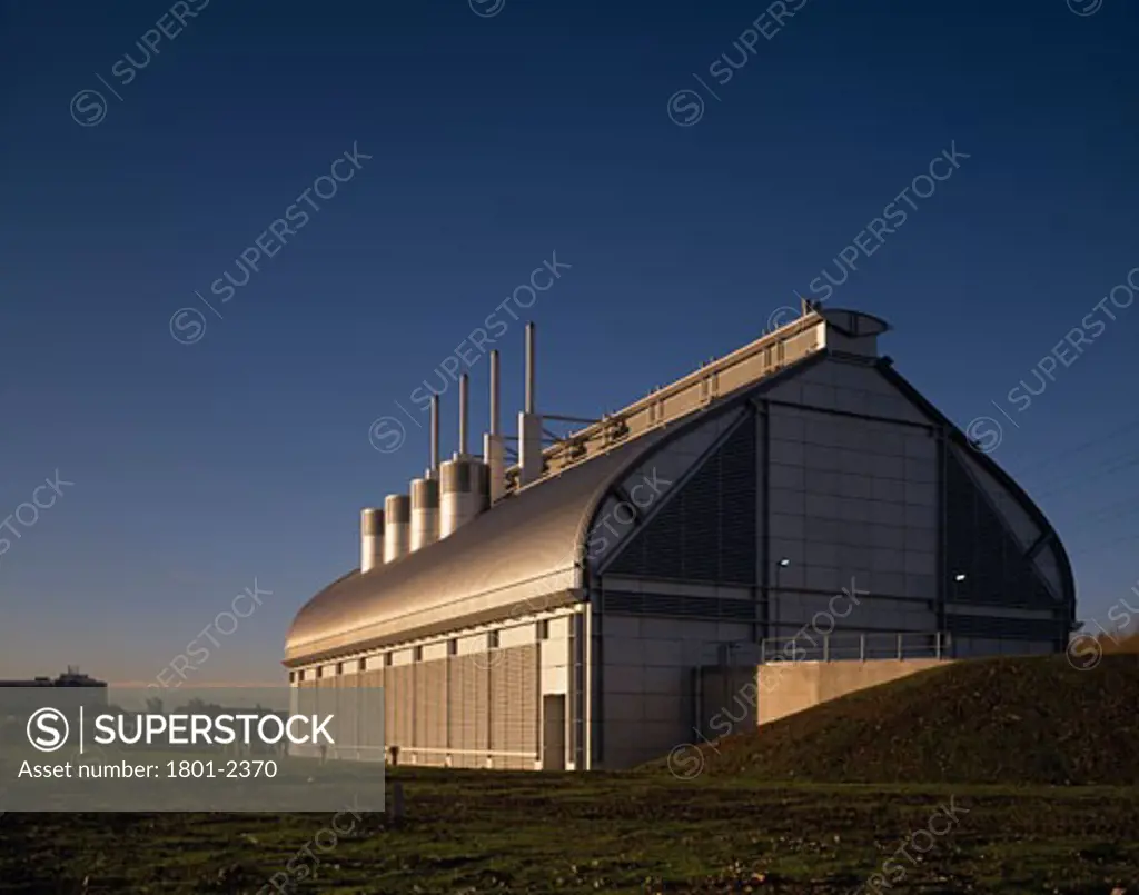 ABBEY MILLS PUMPING STATION, STRATFORD, LONDON, E15 STRATFORD, UNITED KINGDOM, FRONT AND SIDE ELEVATIONS WITH MOUND, ALLIES AND MORRISON