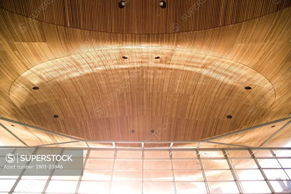 NATIONAL ASSEMBLY OF WALES, CARDIFF BAY, CARDIFF, UNITED KINGDOM, DETAIL OF ENTRANCE ROOF UNDERSIDE, ROGERS STIRK HARBOUR + PARTNERS