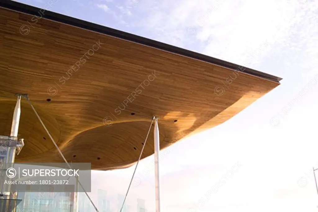 NATIONAL ASSEMBLY OF WALES, CARDIFF BAY, CARDIFF, UNITED KINGDOM, DETAIL OF ENTRANCE ROOF UNDERSIDE, ROGERS STIRK HARBOUR + PARTNERS