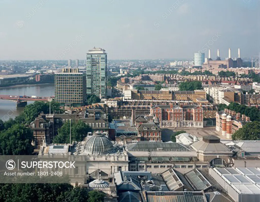CHELSEA COLLEGE OF ART AND DESIGN, MILL BANK, LONDON, SW1 VICTORIA, UNITED KINGDOM, ARIAL VIEW WITH MILLBANK TOWER, ALLIES AND MORRISON
