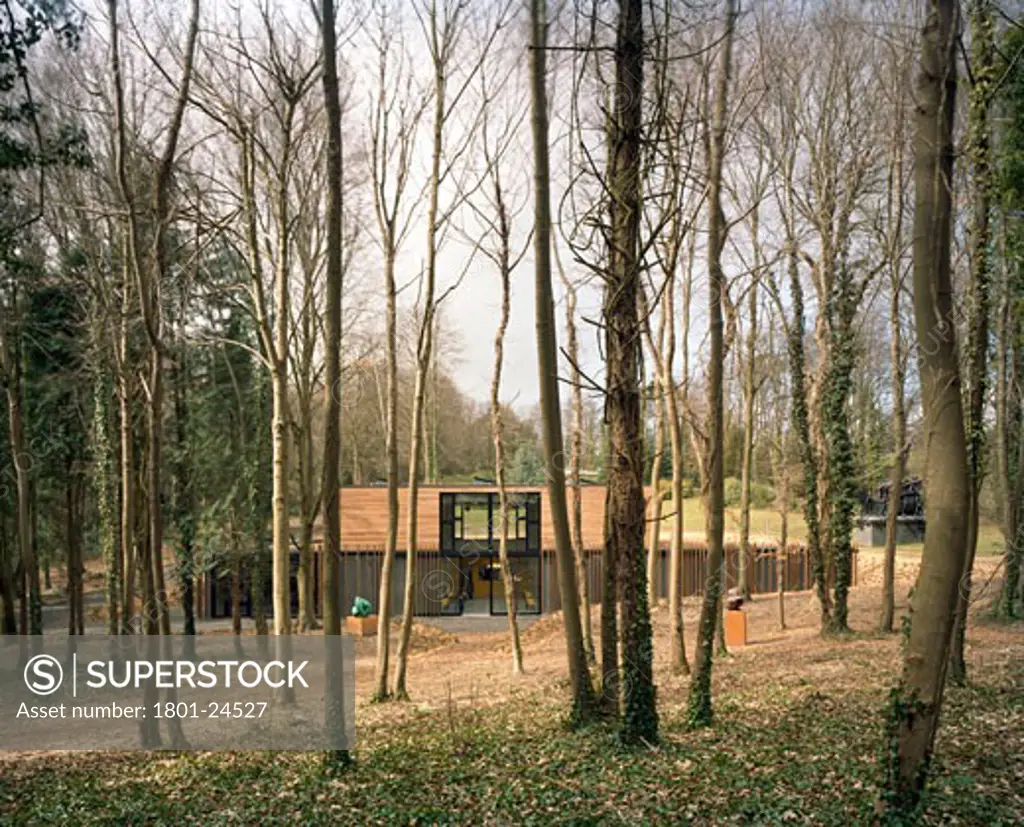 BUILDING AT CASS SCULPTURE FOUNDATION, GOODWOOD, WEST SUSSEX, UNITED KINGDOM, EXTERIOR FROM EAST, STUDIO DOWNIE