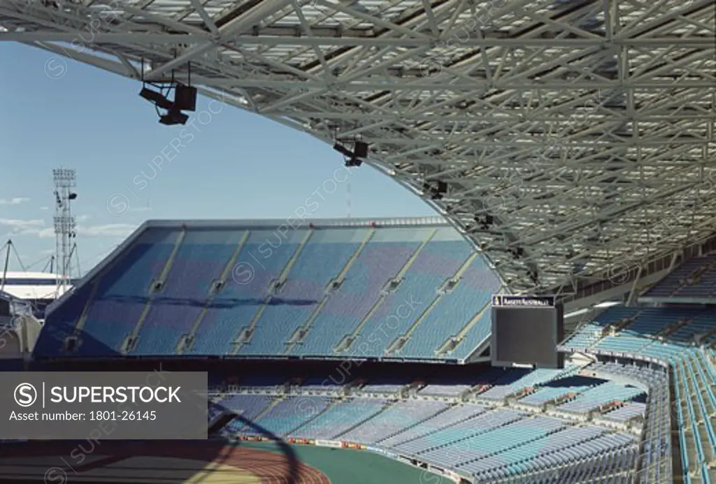 SYDNEY OLYMPICS, HOMEBUSH BAY, SYDNEY, NEW SOUTH WALES, AUSTRALIA, STADIUM AUSTRALIA - SEATING AND ROOF FROM MAIN STAND, BLIGH LOBB SPORTS ARCHITECTURE