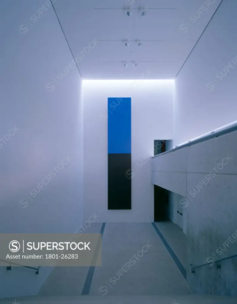PULITZER FOUNDATION FOR THE ARTS, ST LOUIS, UNITED STATES, PORTRAIT VIEW OF MAIN HALL WITH 'BLUE AND BLACK' BY ELLSWORTH KELLY, TADAO ANDO