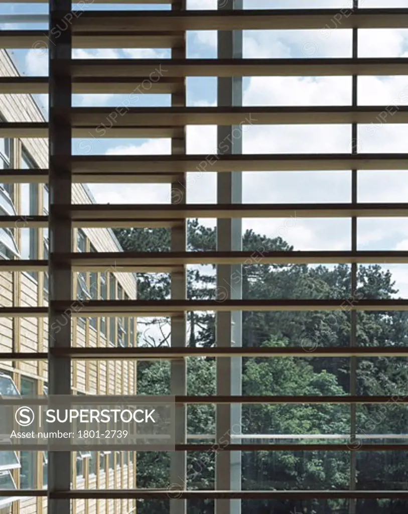 BLETCHLEY CAMPUS BUILDING - MILTON KEYNES COLLEGE, SHERWOOD DRIVE, BLETCHLEY, UNITED KINGDOM, THROUGH BLINDS TO TIMBER CLAD WING, ALLIES AND MORRISON