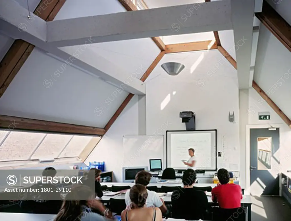 BEDALES SCHOOL ORCHARD DEVELOPMENT, CHURCH ROAD, STEEP, PETERSFIELD, HAMPSHIRE, UNITED KINGDOM, FRENCH CLASS IN ATTIC SPACE., WALTERS AND COHEN