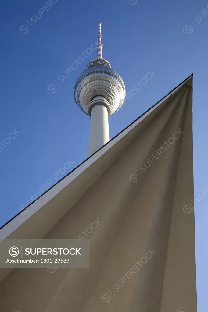 FERNSEHTURM, BERLIN, GERMANY, DETAIL OF CANOPY AND TOWER, WALTER HERZONG AND HEINZ AUST