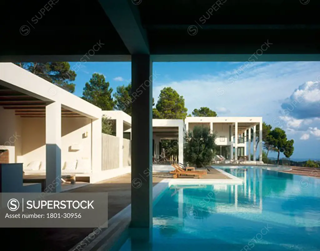 Private house view from poolside living room., Private House, Ibiza, Balearic Islands, Spain, De Blacam and Meagher