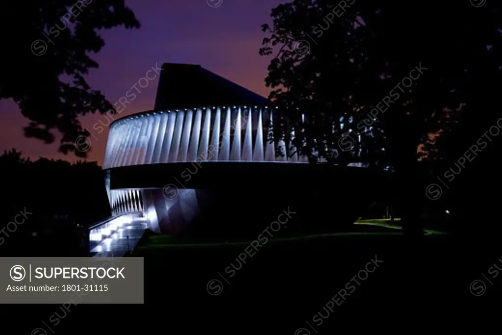 Serpentine gallery pavilion 2007 exterior at night., Serpentine Gallery Pavilion 2007, Kensington Gardens, London, SW1 Victoria, United Kingdom, Olafur Eliasson and Kjetil Thorsen