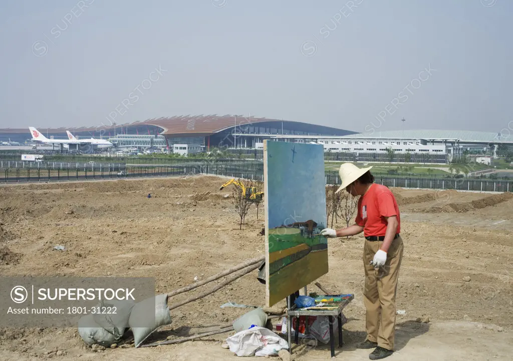 Beijing capital international airport foster and partners exterior with artist., Beijing Capital International Airport, Beijing, China, Foster and Partners