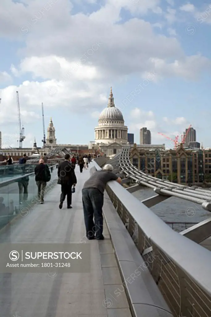 Millennium bridge daytime exterior., Millennium Bridge, London, SE1 Southwark + Bermondsey, United Kingdom, Foster and Partners Ove Arup and Partners and Sir Anthony Caro