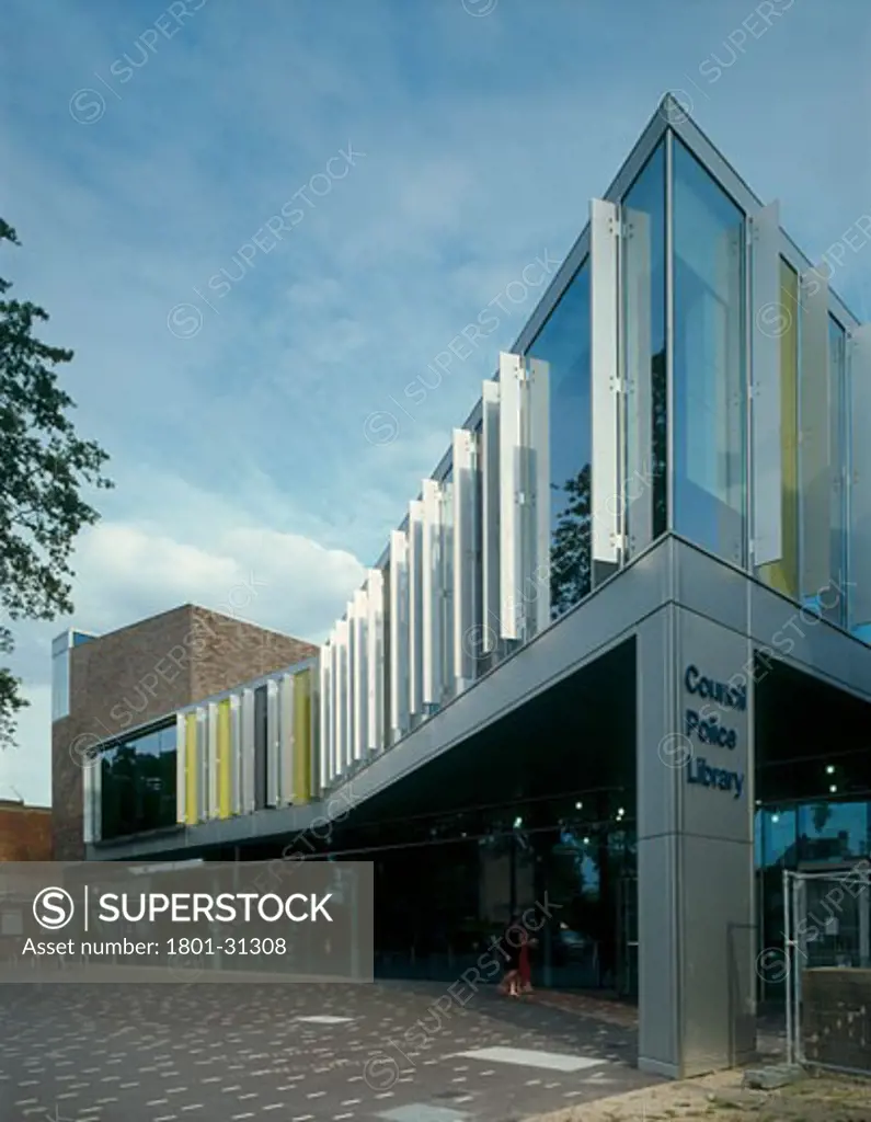 Runnymede CIVIC centre north east elevation from west., Runnymede CIVIC Centre, Station Road, Addlestone, Surrey, United Kingdom, Feilden Clegg Architects