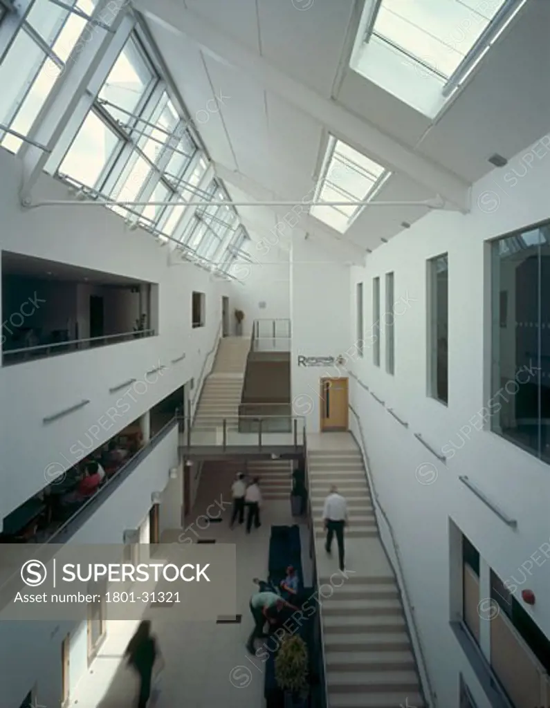 Runnymede CIVIC centre main stair., Runnymede CIVIC Centre, Station Road, Addlestone, Surrey, United Kingdom, Feilden Clegg Architects