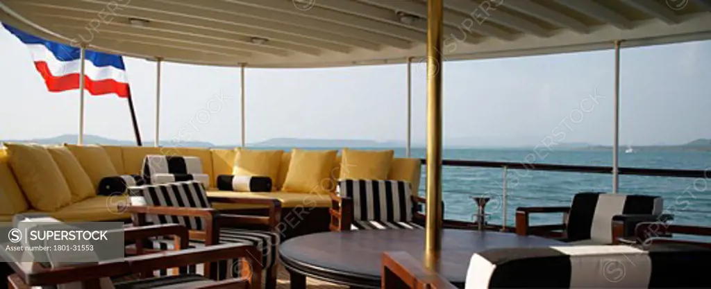 Maid marian 2 panoramic view of outdoor seating and lounge area on the stern deck., Maid Marian, Phuket, Changwat, Thailand, Flux Interiors