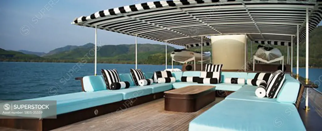 Maid marian 2 panoramic view of top deck sun lounge area., Maid Marian, Phuket, Changwat, Thailand, Flux Interiors