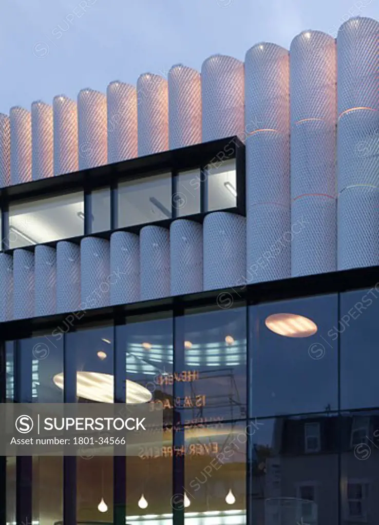 The Quarterhouse, Folkestone, United Kingdom, Alison Brooks Architects Ltd, The quarterhouse perforated steel cladding with lighting.