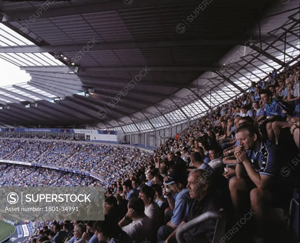 City of Manchester Stadium, Manchester, United Kingdom, Arup Associates, City of manchester stadium football match.