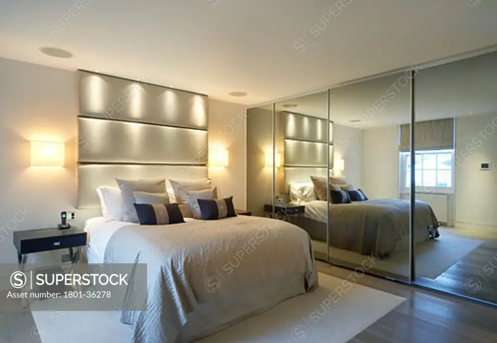 Private House, London, United Kingdom, Brenton Smith, Private house kensington bedroom with mirrored wall.