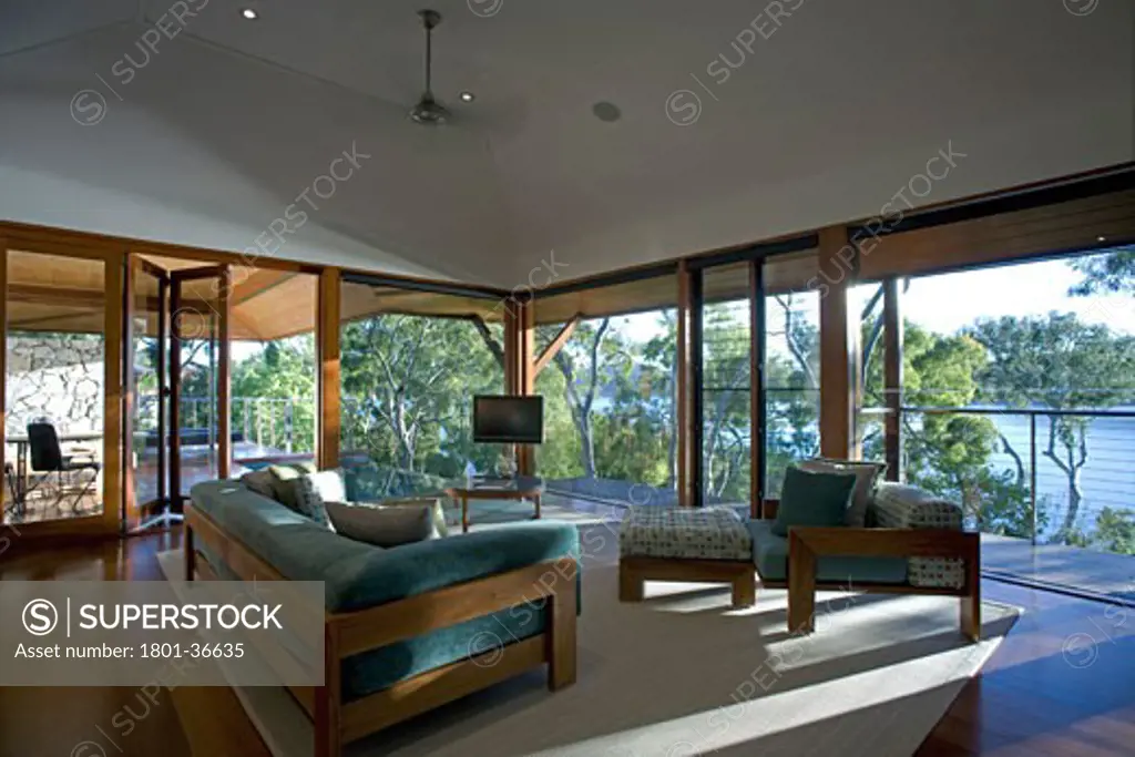 Qualia Resort, Hamilton Island, Australia, Chris Beckingham, Qualia resort. Bungalow living space and view..