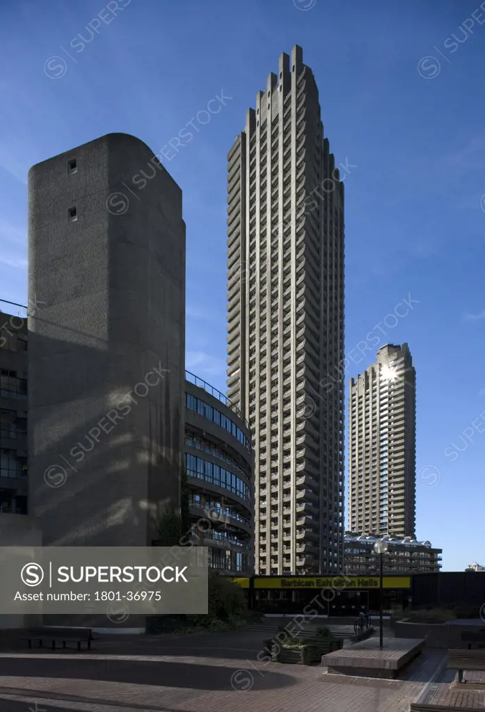 Barbican Estate 1982, London, United Kingdom, Chamberlin Powell and Bon, Barbican estate 1982 shakespeare and lauderdale tower with bling.