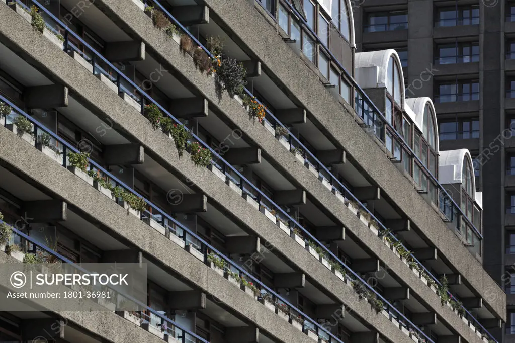 Barbican Estate 1982, London, United Kingdom, Chamberlin Powell and Bon, The barbican complex seen from goswell road.
