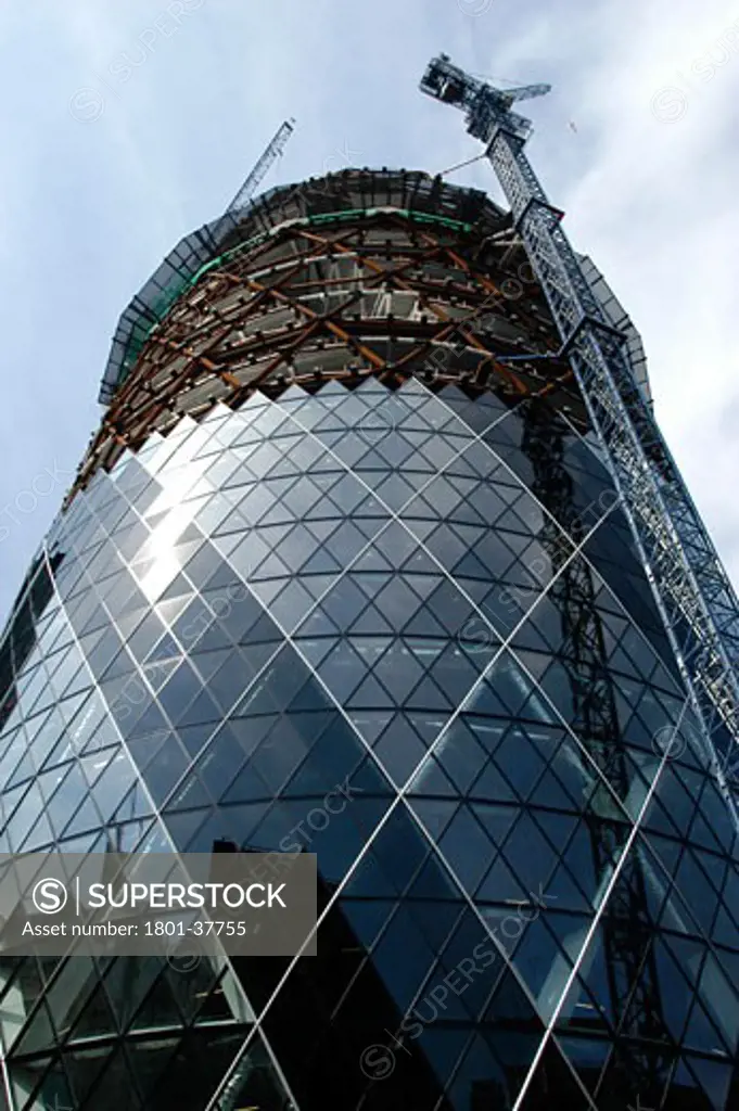 30 St Marys Axe, London, United Kingdom, Foster and Partners, 30 st mary axe construction shot.