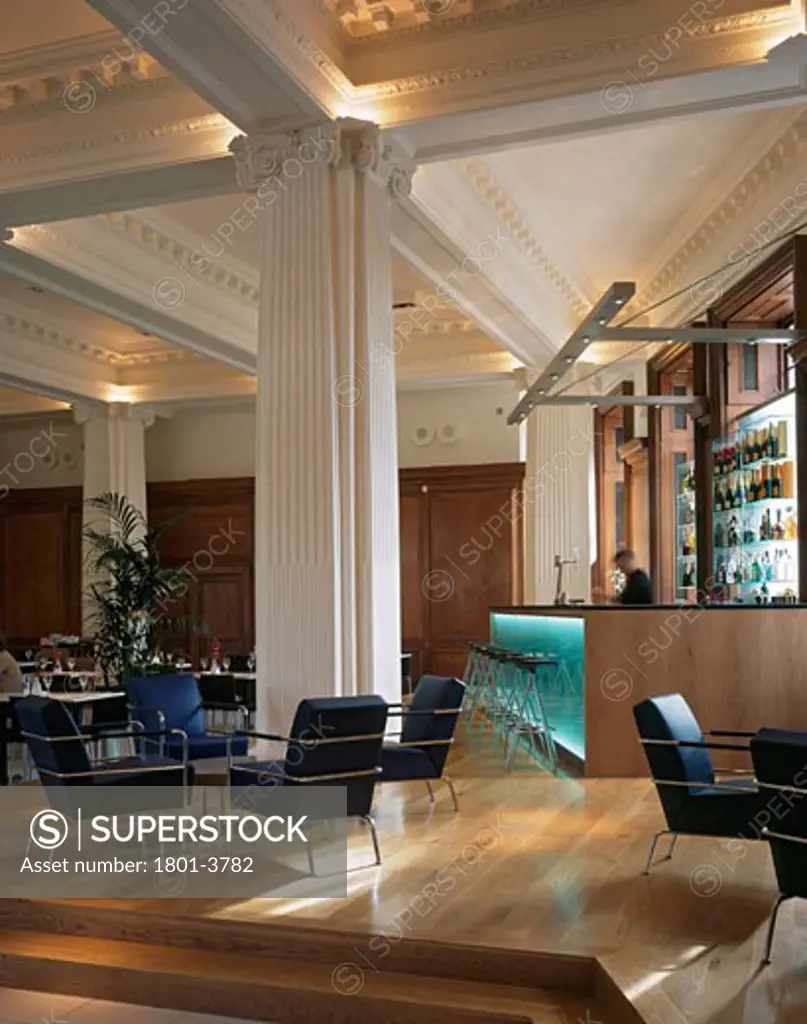 PIZZA EXPRESS, OLYMPIA, LONDON, W14 WEST KENSINGTON, UNITED KINGDOM, BAR AND LOUNGE SEATING AREA, AUKETT TYTHERLEIGH